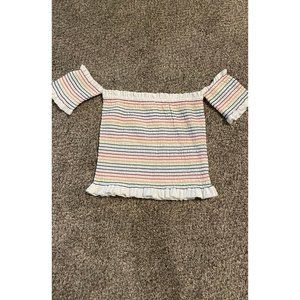 Rainbow off the shoulder smocked tank